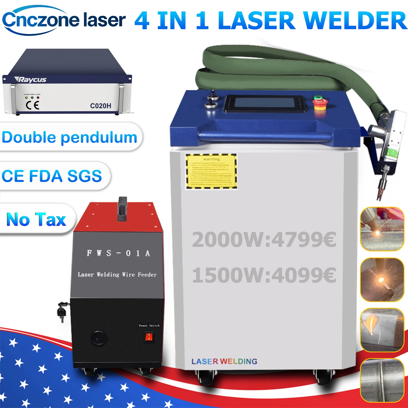 2000 W Raycus Laserschweißgerät Faserlaserschweißgerät 1500 W 4-IN-1 Relfar Wackelkopf für Metallschweißungen Reinigen Schneiden Image