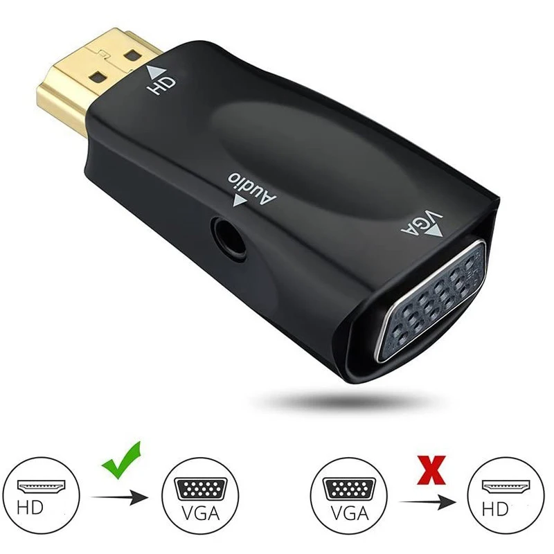 HDMI-kompatibel Zu VGA Konverter HDMI Stecker Auf VGA Buchse Konverter Adapter 3,5mm Jack Audio Full HD 1080P für PC Laptops HDTV Image