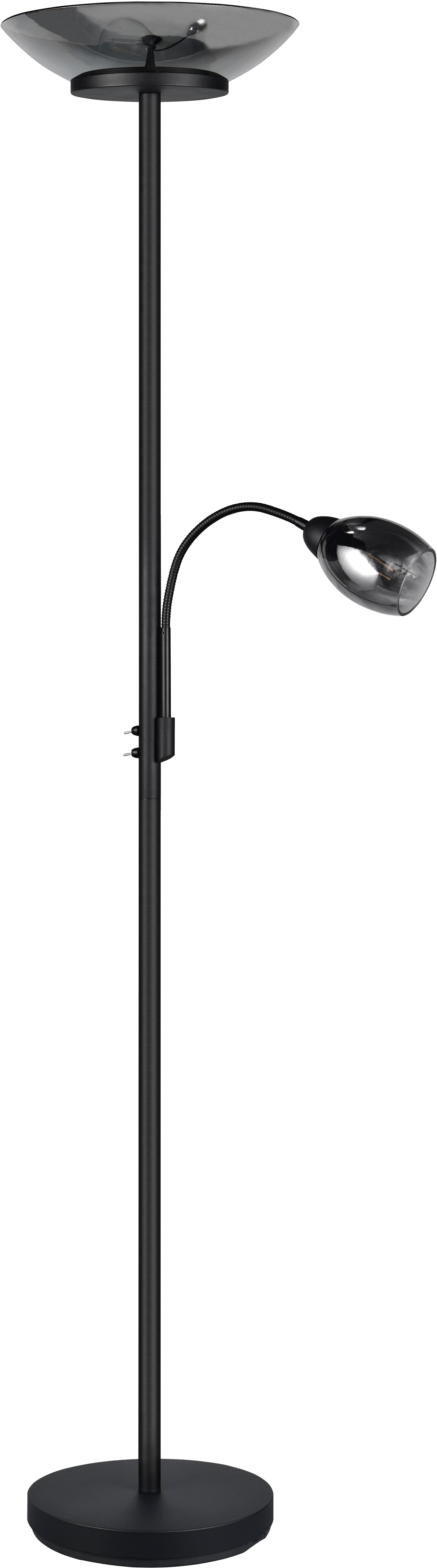 REALITY LEUCHTEN Stehlampe "Gerry Stehleuchte Wohnzimmer mit Lesearm getrennt schaltbar Höhe 180cm", schwarz (schwarz matt), 3, Ø 34cm H: 180cm, 1 Stk., Leuchten, ohne Leuchtmittel: 2x E27 max 18W, 1x E14 max 10W, Glas chrombedampft, Stehlampe
