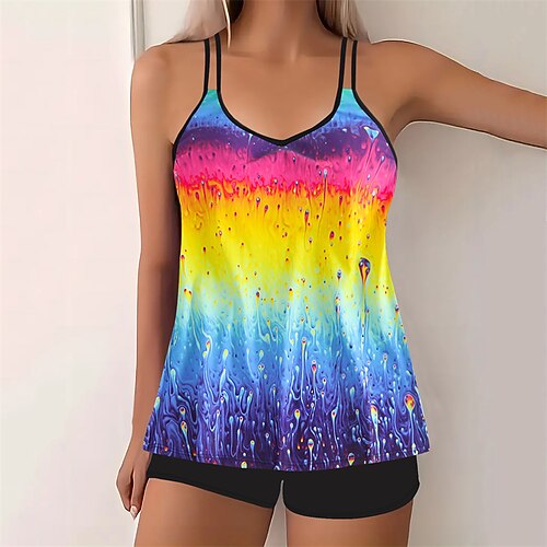 Damen Badeanzug Bademode Ringer-Rücken-Kleid Bademode Badeanzug Weiß Gelb Atmungsaktiv Schnelltrocknend Leichtgewichtig Ärmellos - Schwimmen Surfen Strand Sommer Frühling Übergröße Image