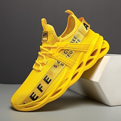 Herren Sneaker Fliegendes Gewebe Bequem Rutschfest Loafer Schwarz Weiß Gelb Image