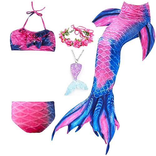 kinderkleidung Mädchen Meerjungfrau Bademode Badeanzug Bikini Leistung Kostümparty Mehrfarbig bezaubernd Strand Design Halfter Badeanzüge 4-12 Jahre Sommer Mehrfarbig Image