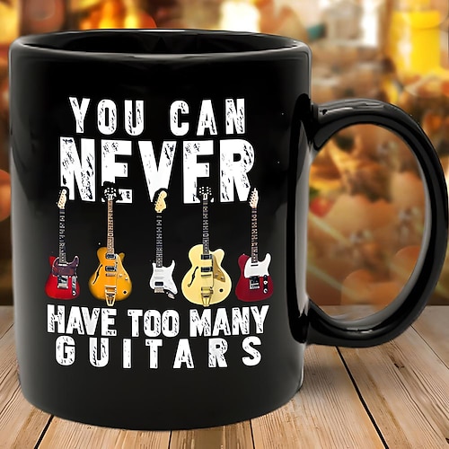 Gitarren-Kaffeetasse, schwarz, Retro-Vintage-Keramiktasse mit Grafikdesign, 330 ml, perfektes Geschenk für Musikliebhaber, Gitarristen und Bandmitglieder Image