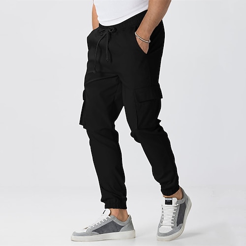 Herren Cargohose Cargohosen Jogginghose Jogger Hose Hosen Kordelzug Elastische Taille Multi Pocket Glatt tragbar Outdoor Täglich Campen und Wandern Modisch Klassisch Armeegrün Schwarz Image