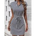 Damen kleid lang A Linie Kleid Elegant Stilvoll Brautkleider schlicht Urlaub Täglich Regular Fit Streifen Ärmellos V Ausschnitt Schwarz Blau Sommer Frühling