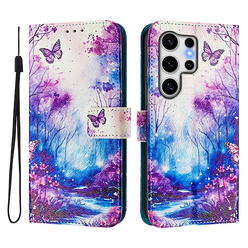 Handy Hülle Handyhüllen Für Samsung Galaxy S25 S24 S24 FE S23 S22 S21 Ultra Plus A55 5G A35 5G A25 A15 Brieftaschenhülle Mit Ständer Magnetisch Vollschutz Retro TPU PU-Leder Image