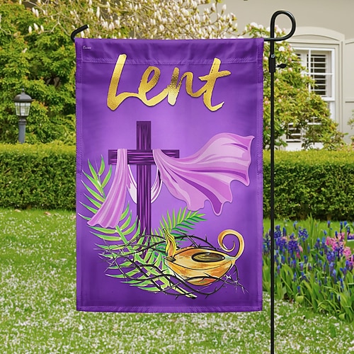Gartenfahne 12x18 Zoll Außen-Dekorationen Willkommen Garten Terrasse Fahne Kreuz Jesus Gartenfahne doppelseitige Feiertags-Außenfahnen 1 Stück