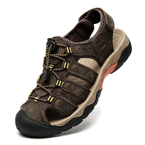 Herren Outdoor Wandersandalen - atmungsaktives geschlossenes Zehendesign, verstellbare Schnürriemen, rutschfeste Sohle, bequemes Sommerschuhwerk für Trekking und Camping Image