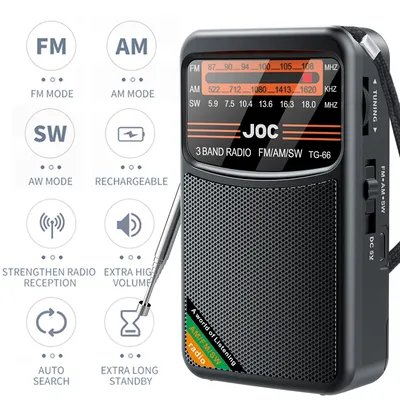 Portable Radio AM/FM/SW Pocket Radio with Rechargeable Battery Good Reception Supports Wired