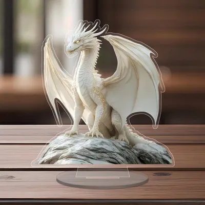 White Vibrant Dragon Figurine - Exquisite Bohemian Style Acrylic Tabletop Decor, Multipurpose