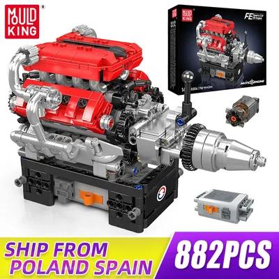 Mould King 10204 Technical Ferra Sport Car V8 Engine Building Blocks MOC Mechanical Car Engine Set