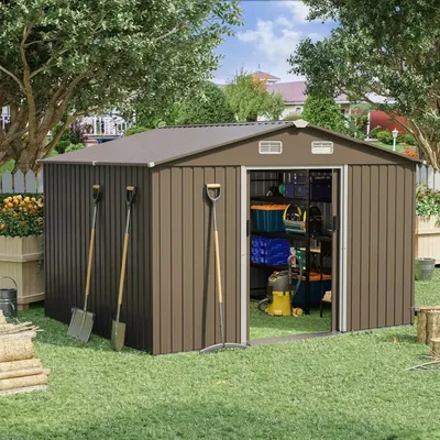 10ft x 8 Shed Garden Storage,Metal Outdoor Storage Sheds with Vents,Hinged Door and