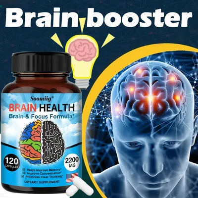 2200 mg Brain Booster with Vitamin B6, B12 supplement to support memory, mental clarity and immune
