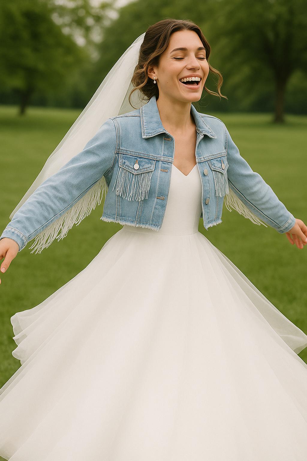 Giacca di jeans con frange blu, giacca di jeans da sposa, giacca di jeans da sposa, giacca di jeans personalizzata, giacca di jeans da sposa, regali p