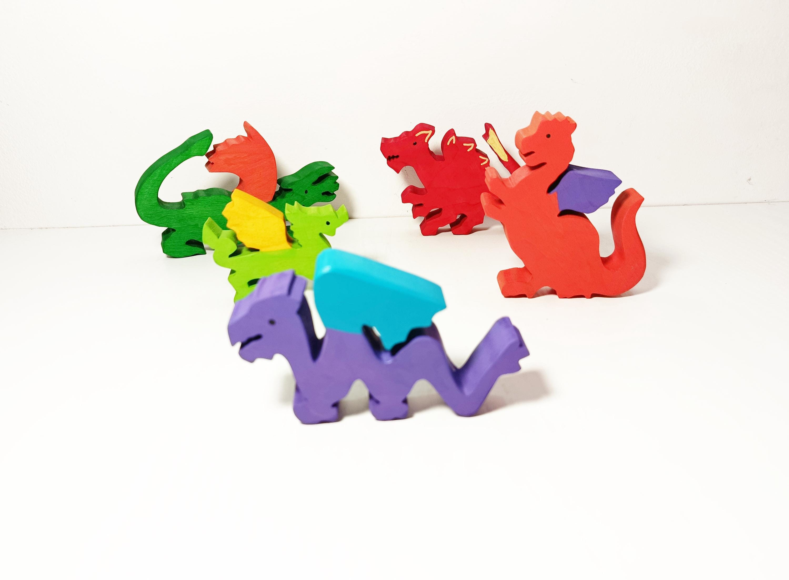 draghi di legno, set di giocattoli di draghi, draghi Waldorf, giocattolo Waldorf in legno, draghi, gioco libero, figure in legno, regalo per bambini,