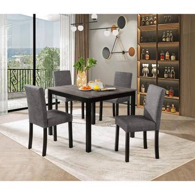 5-Piece Two-Tone Wooden Counter Height Dining Set with 4 Chairs in Light Grey & Black