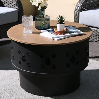 OVIOS Patio Fire Pit Stove with Plastic-Wooden Lid