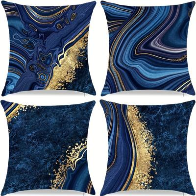 TEMU 4-pack Polyester Pillowcases, Blue- Texture, Hand Wash Only, Zipper Closure, Woven Sofa Cushion Covers For Bedroom Decor, Gift-friendly, No Insert Image