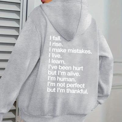 TEMU I Am , But . Letter And Pattern Printed Women's Casual Zip-up Hoodie, Loose Sports Jacket With Pockets. Image