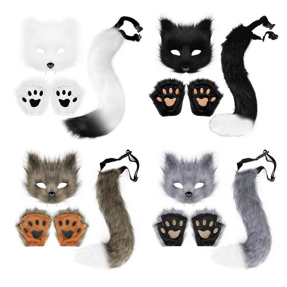 Wolf Pfote Handschuhe Kunst pelz Katze finger lose Fäustlinge Winter warm Cosplay Halloween Phantasie Party Kostüm Zubehör Image