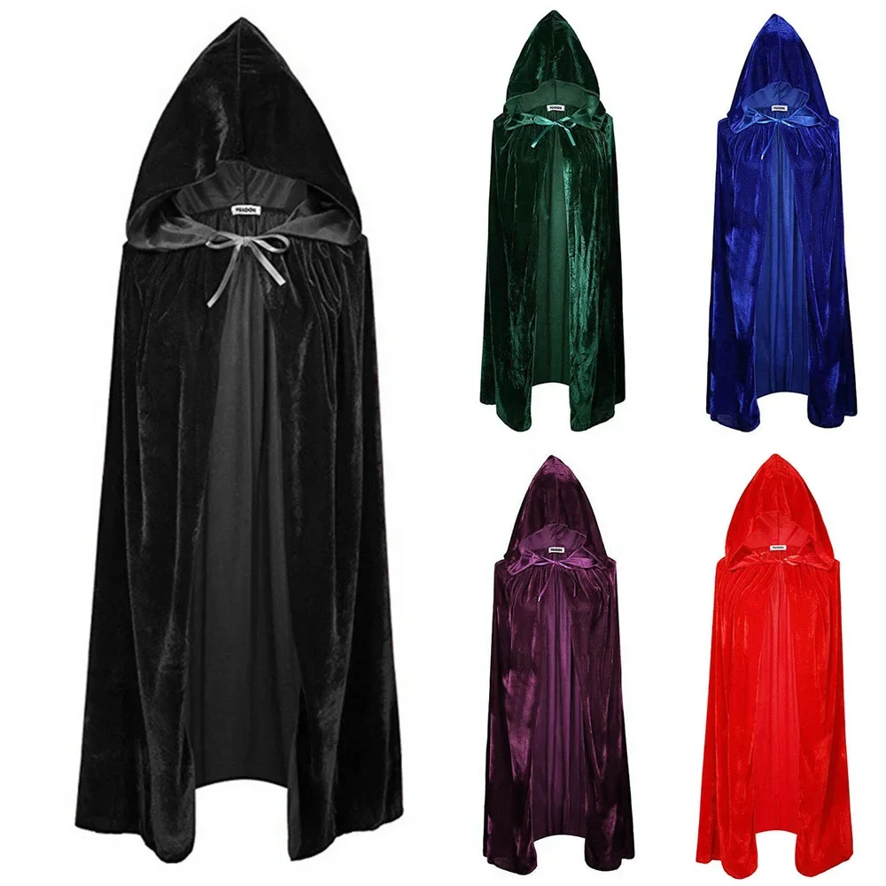 Frauen Männer Halloween Gothic Mit Kapuze Mantel Hexe Vampire Sensenmann Capes Samt Robe Rave Maskerade Party Cosplay Kostüme Image
