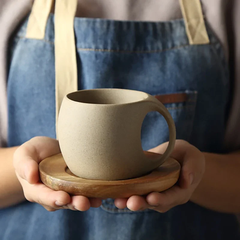 220 ml Vintage Keramik Tassenteller Set, Latte American Coffee Cups Geschirr, Frühstück Milch Hafer Getränkebecher, Teetasse Dekoration Image