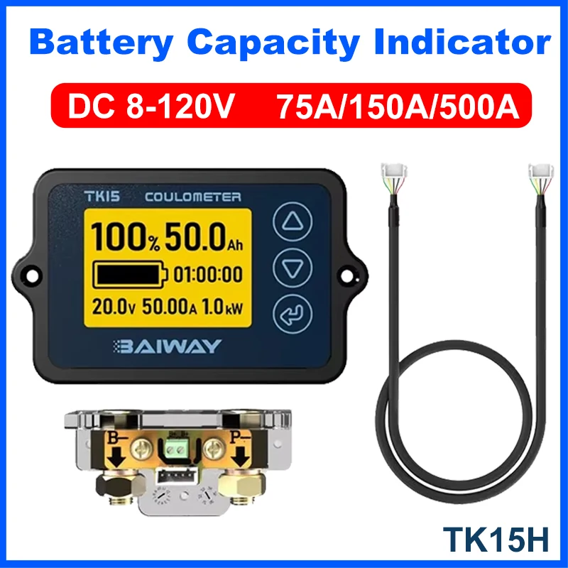 Coulometer DC 8–120 V Batteriekapazitätsanzeige, professioneller Präzisions-Fahrzeugbatteriekapazitätstester, Spannung, Stromanzeige Image