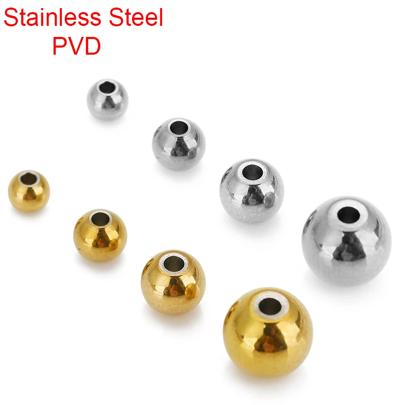 30 50 Stück PVD Never Fade Edelstahlperlen 4 mm 5 mm 6 mm 8 mm runde Abstandsperlen für Halskette, Armband, Zubehör, Schmuckherstellung Image