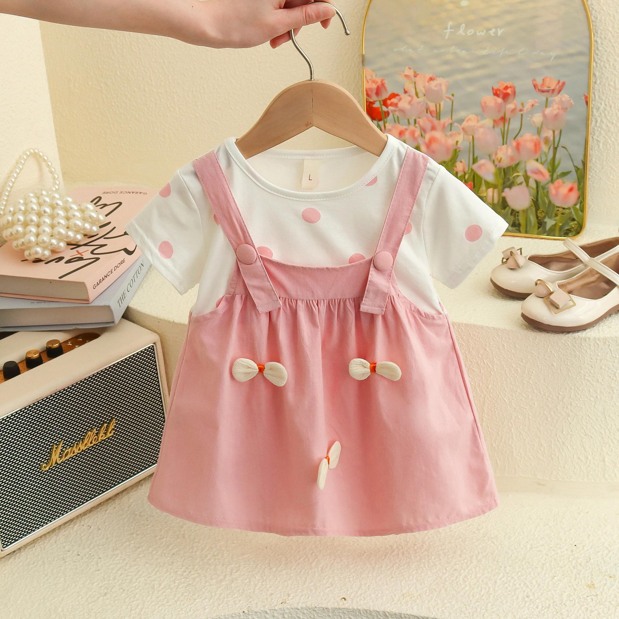 Sommer Neue Kurzarm Baumwolle Leibchen Kleid Für Baby Mädchen Mit Polka Dot Muster Prinzessin Kleid (0-2 Jahre alt) Image