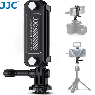 JJC 2-in-1 SSD Mount Bracket SSD Holder for Samsung T7 SSD Metal Smartphone Clamp Tripod Adapter for iPhone 15 14 13 Pro Max