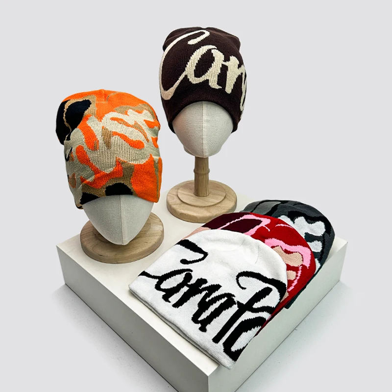 Brief Wolle Strick mützen Farb block warme persönliche Mützen Herbst und Winter neue vielseitige Street Fashion Hip Hop Nische Skate