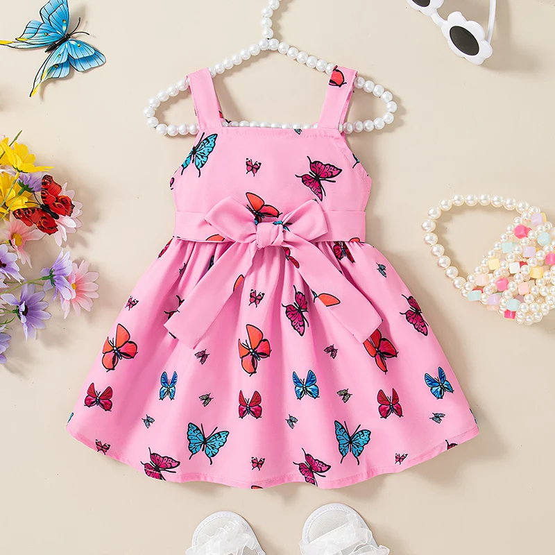 Sommer Neues Baby Mädchen Kleid mit Schmetterlingsschleife, ärmellose Kinderkleidung im koreanischen Stil mit Haarbändern (6 Monate – 3 Jahre alt) Image