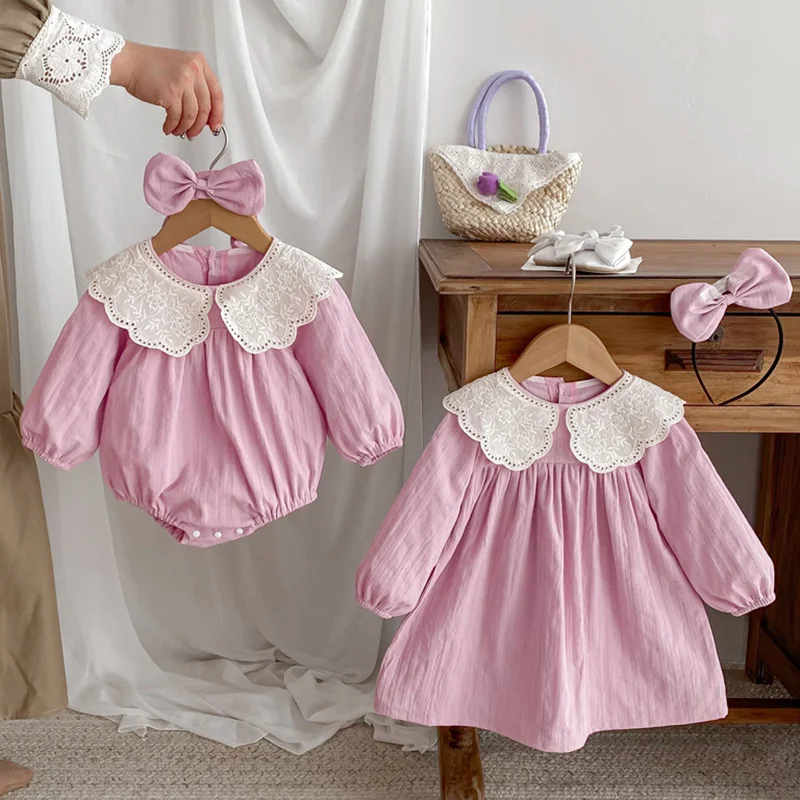 2024 neue Herbst 1-5 Jahre Mädchen Party kleid Baby Mädchen Stram pler lang ärmel ige Baumwolle Spleißen Kinder Prinzessin Kleider Schwester Kleidung Image