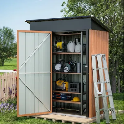 5x3 Ft Storage Shed, Outdoor Metal Shed with Floor & Lock, Small Lean to Shed, Compact Vertical