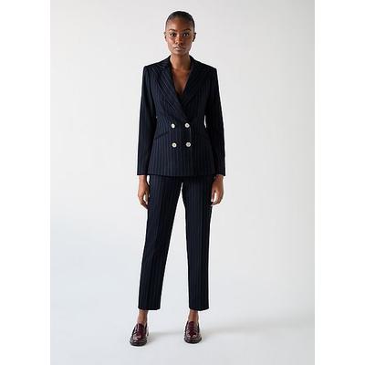 Bella Blue & Navy Wool Blend Pin Stripe Blazer, Navy