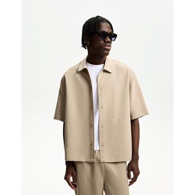 Bershka Short Sleeve Boxy Tailored Fit Shirt Men L Camel