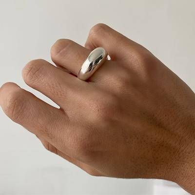 TEMU 1pc Vintage Steel Curved Band Ring, Fashion Jewelry For Couples Image