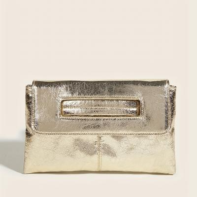 TEMU Fashionable Cracked Pattern Clutch, Solid Color Crossbody Bag, Elegant Women's Evening Wallet - With Detachable Shoulder Strap, Magnetic Closure, Polyester Linin Image