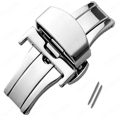 16/18/20/22mm Edelstahl Uhrenknopf Schmetterlingsschnalle Silber polierter Knopf Uhrenarmbänder Verschluss Uhren Zubehör Image