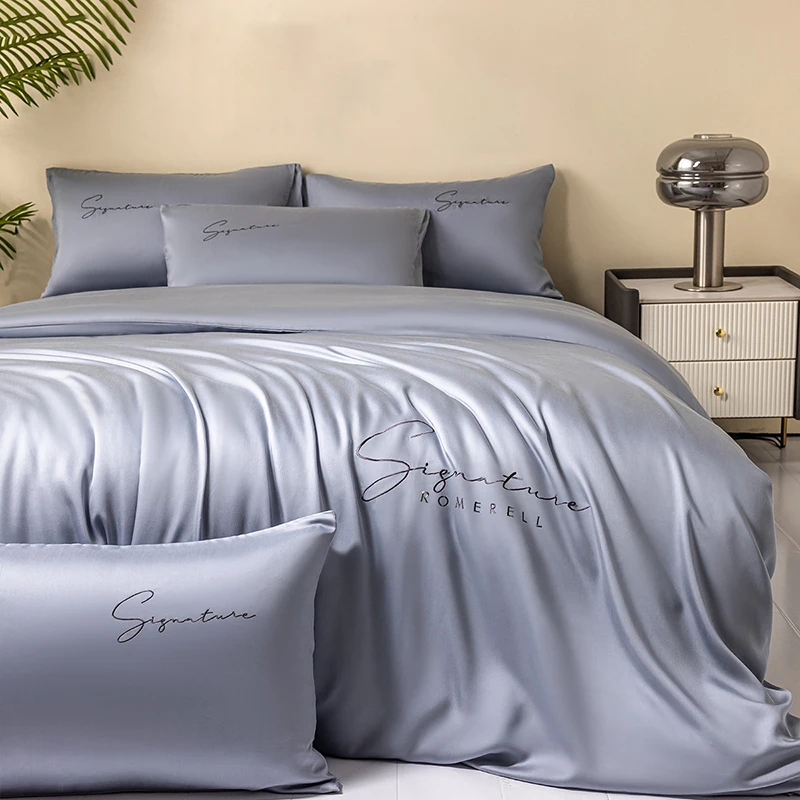 Neue reine Farbe Eis Seide Bettwäsche 4-teiliges Set klimatisierte Bettbezug Bettwäsche Einzelstück maschinenwaschbar Nackt schlafendes Einzelbett Doppelbett Multi-Size Image