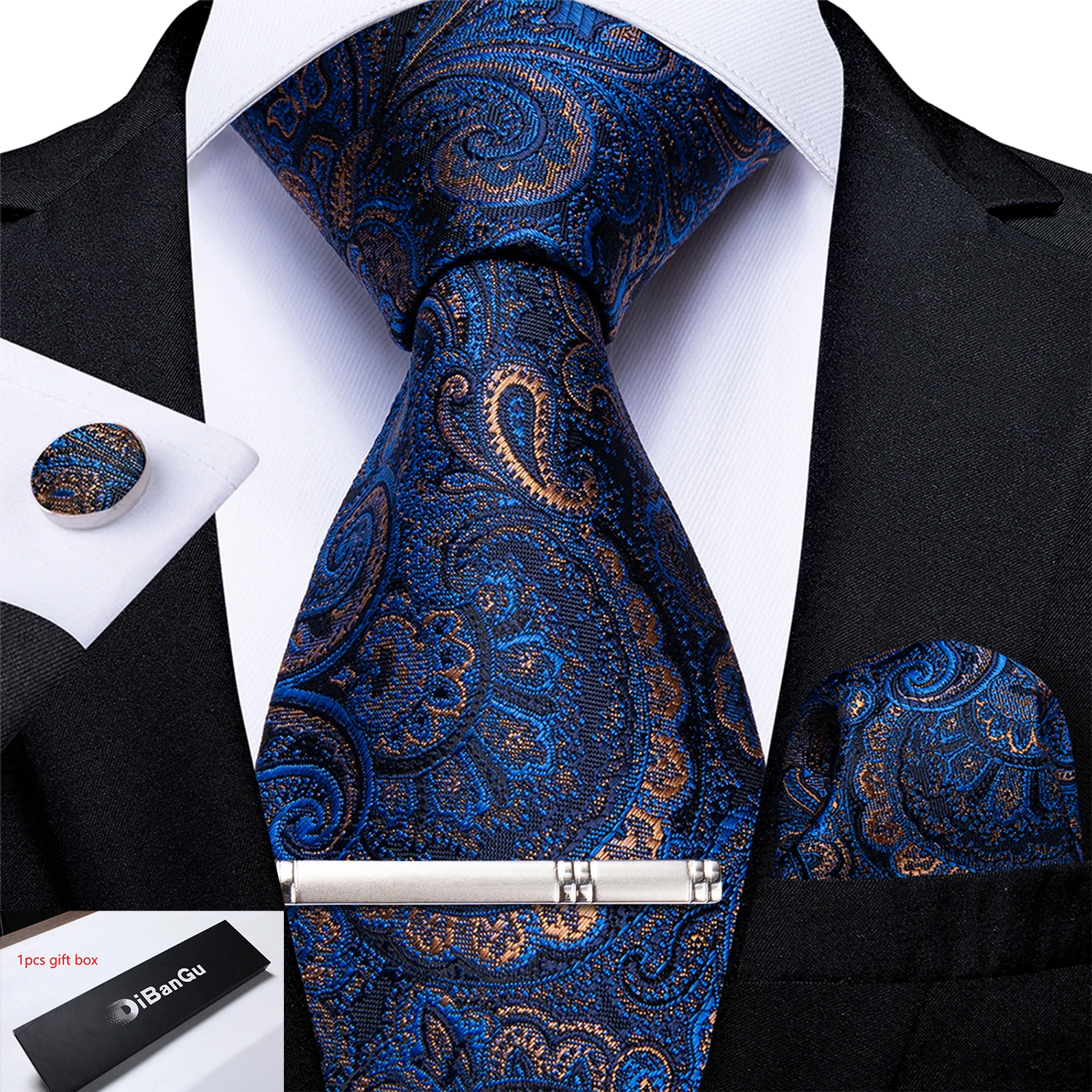 5 TEILE/SATZ Floral Solide Paisley Seidenkrawatten für Männer mit Geschenkbox 8 cm Krawatte Taschentuch Manschettenknopf Clip Set Hochzeit Zubehör Image