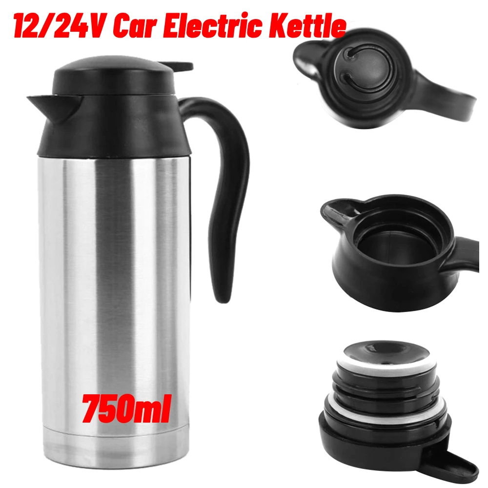 12V 24V elektrische Heizung Auto Wasserkocher Camping Reise kessel Wasser Kaffee Milch Thermo becher 750/450ml Heiz becher Edelstahl Image