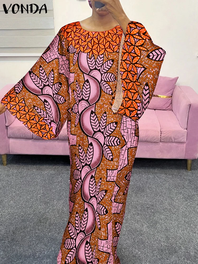 Plus Größe 5XL VONDA Bohemian Kleid 2024 Vintage Sommerkleid Elegante Flare Hülse Gedruckt Vestido Casual Rundhals Urlaub Robe