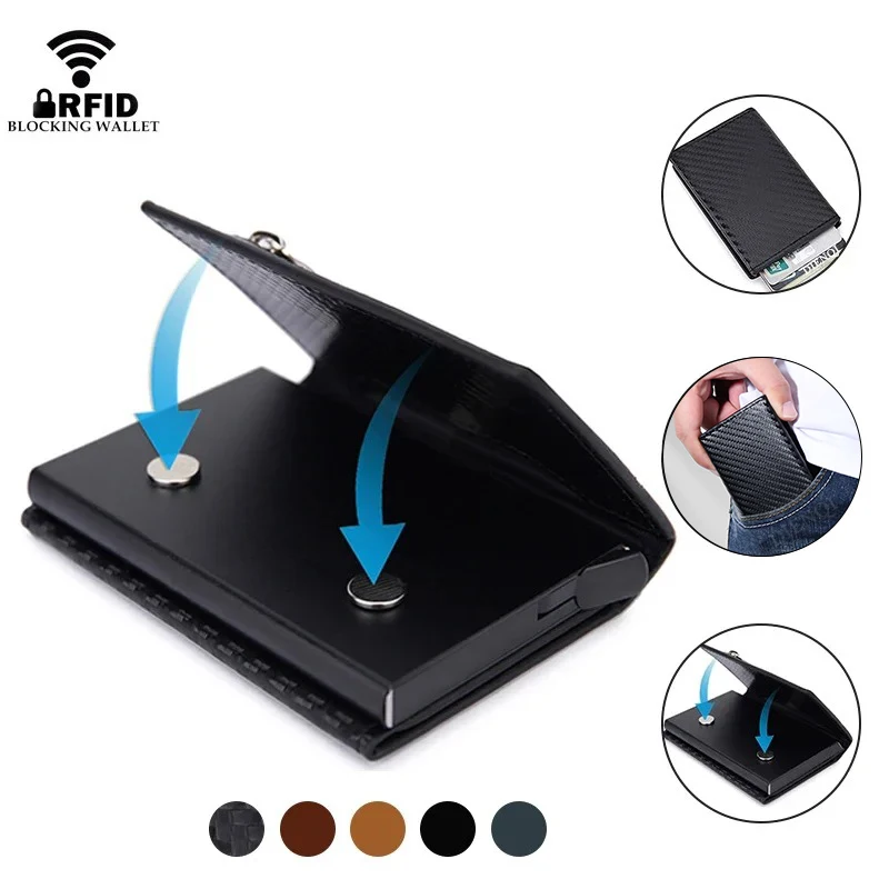 Anti Rfid Magnetische Kreditkarte Halter Brieftaschen Männer Metall Männlichen Geldbörse Bank Karteninhaber Fall Metall Schlanke Minimalistischen Brieftasche Mann Image