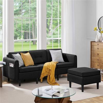 Ecksofa 3-Sitzer Sofa mit Polsterhocker aus Leinenstoff Eckcouch in L-Form Rechts/Links fürs Image