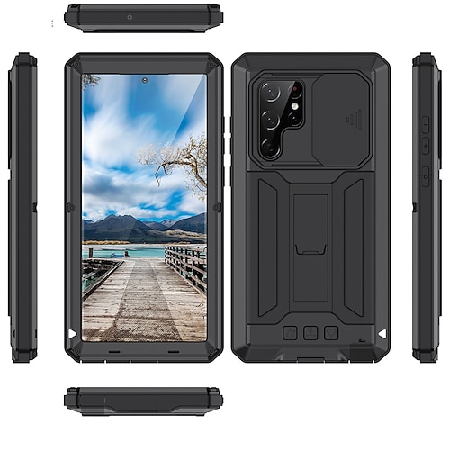 Handy Hülle Handyhüllen Für Samsung Galaxy S26 Ultra Plus S25 S23 Ultra Plus S22 Plus Ultra Robust Staubdicht Eckenschutz Ständer Geometrisches Muster Metall Image