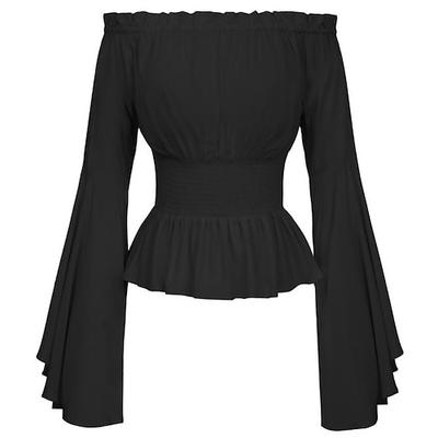 Set mit mittelalterlicher schulterfreier Bluse, Spitzen-Choker-Halskette und Punk-Armbandamp; Gothic Renaissance 19. Jahrhundert 3-teiliges Outfit, schulterfreies Cosplay-Kostüm für Damen, Larp-Party Image