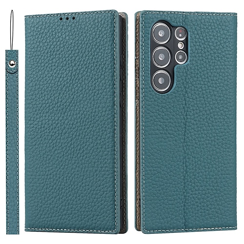 Handy Hülle Handyhüllen Für Samsung Galaxy S25 S24 S23 Ultra Plus S22 Plus Ultra S20 S20 FE Brieftaschenhülle Mit Handgelenkschlaufe Ständer Kartenfach Retro Echtes Leder TPU Image