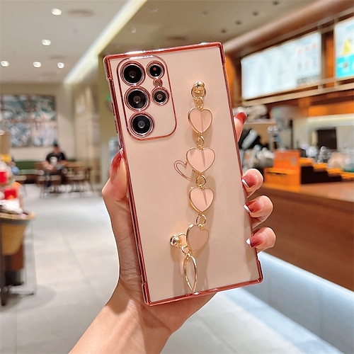 Handy Hülle Handyhüllen Für Samsung Galaxy S26 Ultra Plus S25 S24 S23 S22 S21 FE S21 Ultra Plus A34 A54 A53 Rückseite Beschichtung Vollschutz Mit Handgelenkschlaufe Herz Einfarbig TPU Image