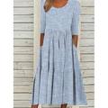 Damen Midikleid Freizeitkleid A Linie Kleid Elegant Stilvoll Lässig Urlaub Täglich Lässiger Schnitt Gestreift Kurzarm Rundhalsausschnitt Grau Leicht Blau Sommer Frühling